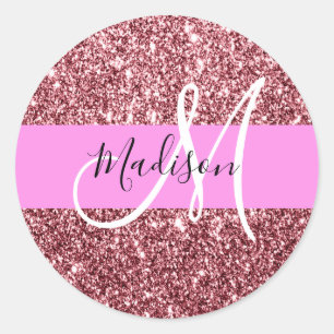Glam Blush Pink Rose Gold Glitzer Sparklogramm Runder Aufkleber