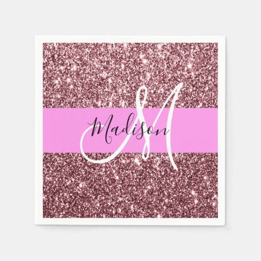 Glam Blush Pink Rose Gold Glitzer Sparklogramm Serviette (Vorderseite)
