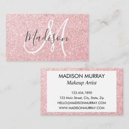 Glam Blush Pink Rose Gold Glitzer Sparklogramm Visitenkarte (Vorne/Hinten)