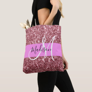 Glam Blush Pink Rosen Gold Glitter Funkel Monogram Tasche
