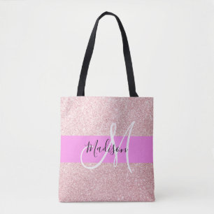 Glam Blush Pink Rosen Gold Glitter Funkel Monogram Tasche