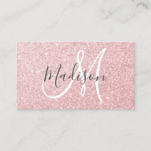 Glam Blush Pink Rosen Gold Glitter Funkeln Monogra Visitenkarte