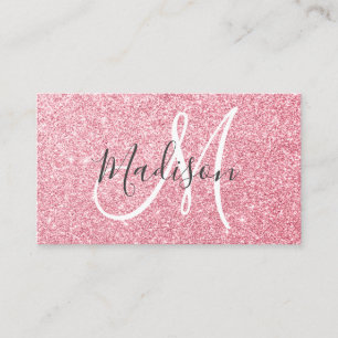 Glam Blush Pink Rosen Gold Glitter Funkeln Monogra Visitenkarte