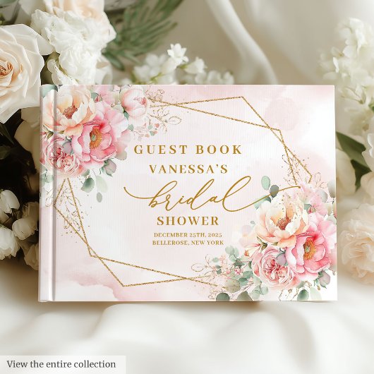 Glam Blush Pink Roses Gold Glitzer Brautparty Gästebuch