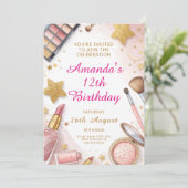 Glam Blush Pink Spa Birthday Party Einladung (Stehend Vorderseite)