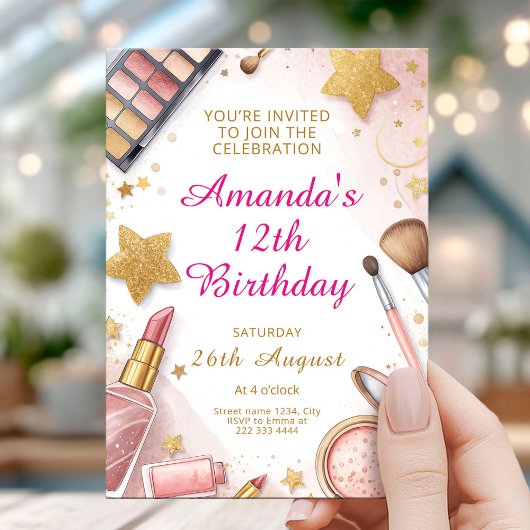 Glam Blush Pink Spa Birthday Party Einladung
