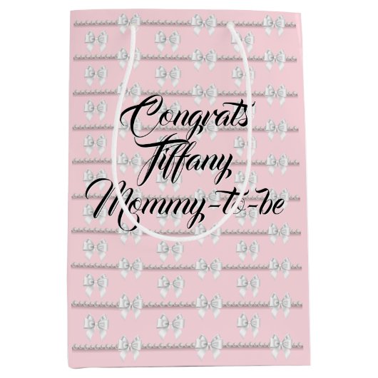 Glam Blush Pink Tiffany Pearls Theme Kinderdusche Mittlere Geschenktüte (Vorderseite)