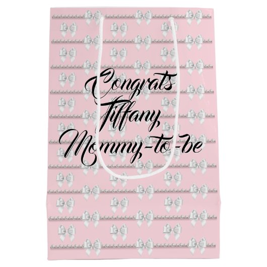 Glam Blush Pink Tiffany Pearls Theme Kinderdusche Mittlere Geschenktüte (Rückseite)