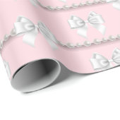 Glam Blush Pink Tiffany Theme White Bow Pearls Geschenkpapier (Rolleneckpunkt)