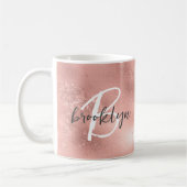 Glam Blush Pink Trendy Script Monogram Kaffeetasse (Links)
