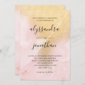 Glam Blush Pink und Gold Marmor Look | Hochzeit Einladung (Vorne/Hinten)