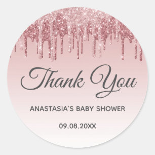 Glam Blush Rosa Gold Glitter Danke Baby Shower Runder Aufkleber
