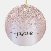 Glam Blush Rose Gold Glitzer Monogram Name Script Keramik Ornament (Vorne)