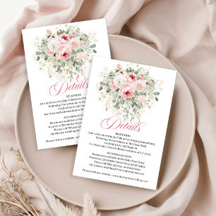 Glam Blush Rosen Goldene Hochzeitsdetails Karte