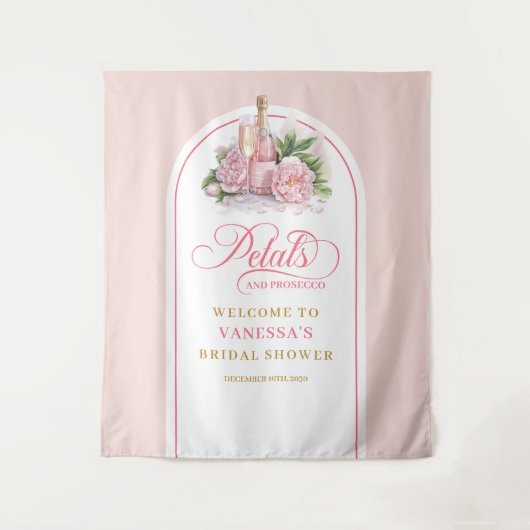 Glam Blüten und Prosecco Shower Banner roségold Wandteppich (Vorderseite)