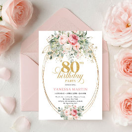 Glam Bohemian Blush Floral Gold 80th Birthday Einladung