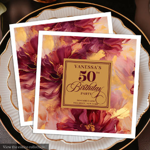 Glam Boho Burgund Rosa Gold Blumen 50. Geburtstag Serviette