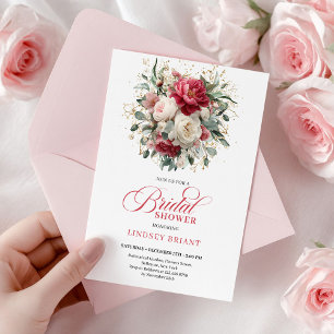 Glam Boho Burgunder-Rosa Florale Grünzeug-Hochzeit Einladung