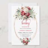Glam Boho Burgundy Blush Floral Greenery Shower Einladung (Vorderseite)