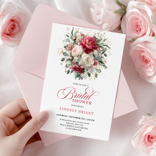 Glam Boho Burgundy Blush Floral Greenery Shower Einladung