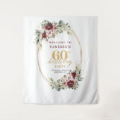 Glam Boho Burgundy Gold Floral 60th Birthday Prop Wandteppich (Vorderseite)