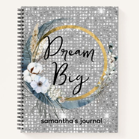 Glam Boho Celestial Moon Chic Imitats SilberGlitze Notizblock (Vorderseite)