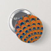 Glam Boho Orange Blue Peacock Feathers Button (Vorne & Hinten)