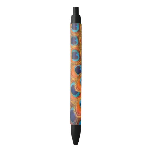 Glam Boho Orange Blue Peacock Feathers Kugelschreiber (Vorderseite Vertikal)
