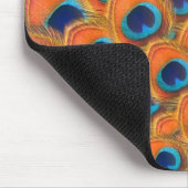 Glam Boho Orange Blue Peacock Feathers Mousepad (Ecke)