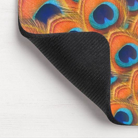 Glam Boho Orange Blue Peacock Feathers Mousepad (Ecke)
