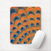 Glam Boho Orange Blue Peacock Feathers Mousepad (Mit Mouse)