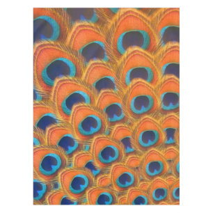 Glam Boho Orange Blue Peacock Feathers Tischdecke