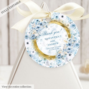Glam Boho Staubblau Gold Hochzeits-Dankeschön-Anhä Geschenkanhänger