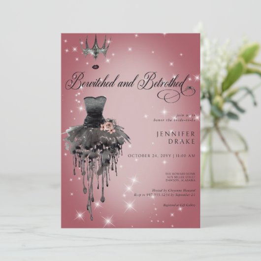 Glam-Brautparty bewitched & Betrothed Halloween Einladung (Stehend Vorderseite)