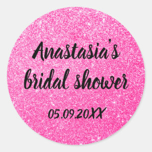 Glam Brautparty Hot Pink Glitter Funkeln Name Runder Aufkleber