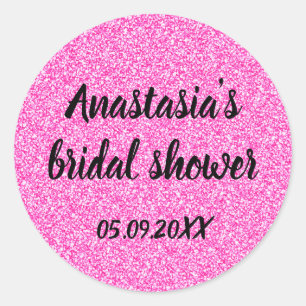 Glam Brautparty Hot Pink Glitter Funken Name Runder Aufkleber