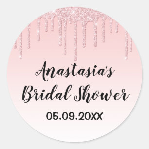 Glam Brautparty Rosa Roségold Glittertropfen Runder Aufkleber