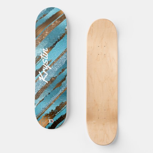 Glam Bronze and Blue Foil and Glitzer Look Dd Skateboard (Vorderseite)