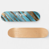 Glam Bronze and Blue Foil and Glitzer Look Dd Skateboard (Horizontal)