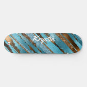 Glam Bronze and Blue Foil and Glitzer Look Dd Skateboard (Horizontal)