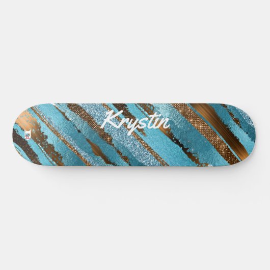 Glam Bronze and Blue Foil and Glitzer Look Dd Skateboard (Horizontal)