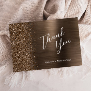 Glam Bronze Metallic Hochzeit Flach Danke Karte