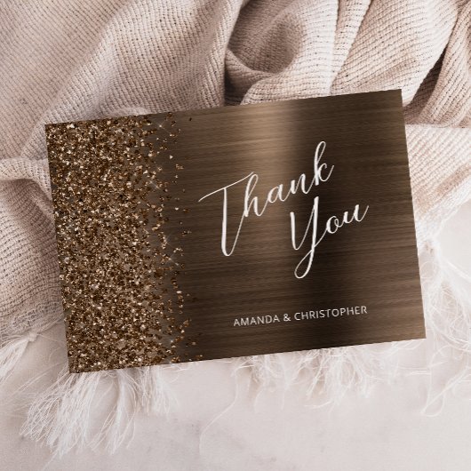 Glam Bronze Metallic Wedding Flat Thank You Karte