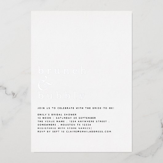 Glam Brunch Bubbly Brautparty Real Folieneinladung (Vorderseite)