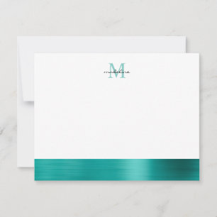 Glam Brushed Metal Aquamarin Green Girly Monogram Mitteilungskarte