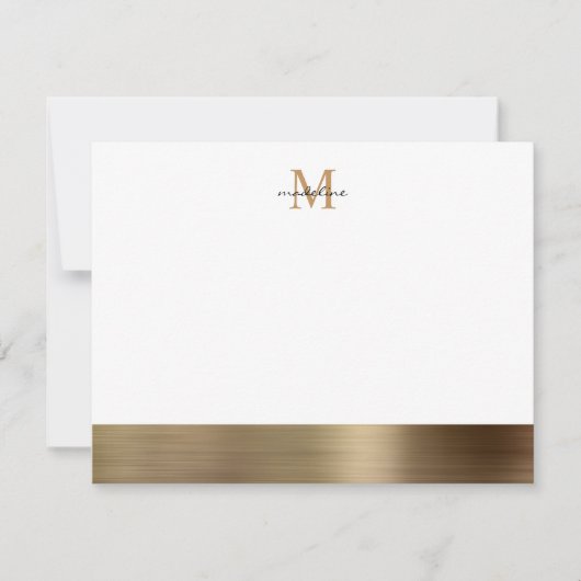 Glam Brushed Metal Gold Girly Monogram Mitteilungskarte (Vorderseite)