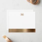 Glam Brushed Metal Gold Girly Monogram Mitteilungskarte (Vorderseite/Rückseite Beispiel)