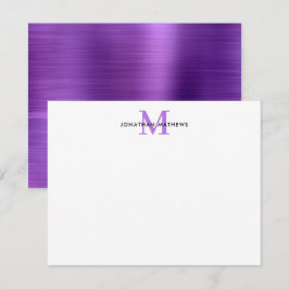 Glam Brushed Metal Lila Classic Monogram Mitteilungskarte