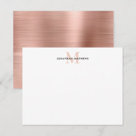 Glam Brushed Metal Rose Gold Classic Monogramm Mitteilungskarte