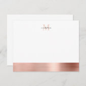 Glam Brushed Metal Rose Gold Girly Monogram Mitteilungskarte (Vorne/Hinten)